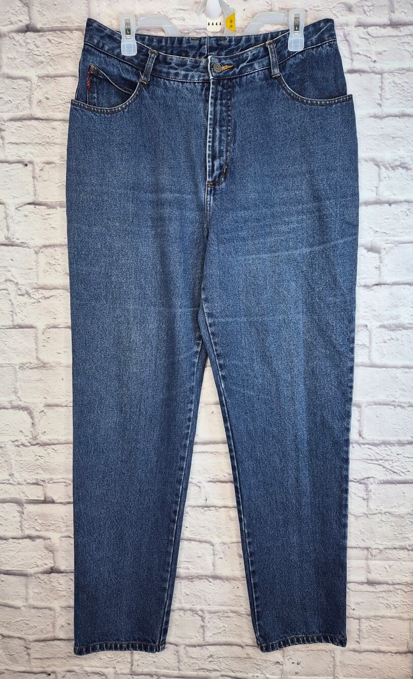 Vintage Bongo Jeans Womens 15 High Waisted Tapered Leg Mom Jeans Dark Wash Denim
